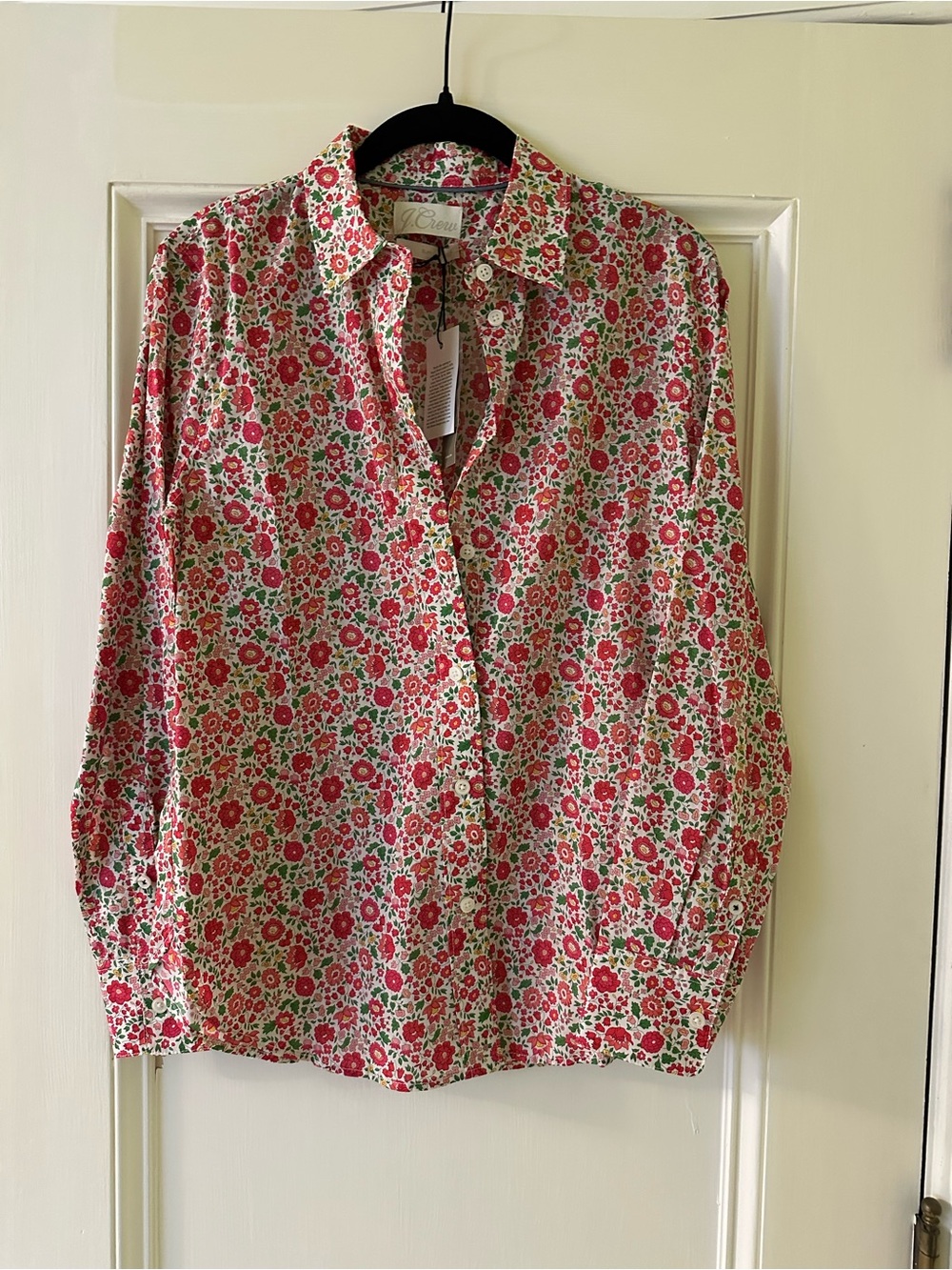 J. Crew Red and Green Floral Button-Down Shirt